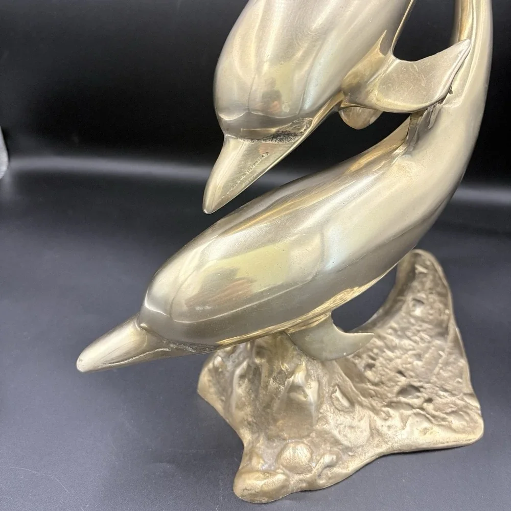 MCM Large Brass Two Dolphins Swimming Sculpture, 15